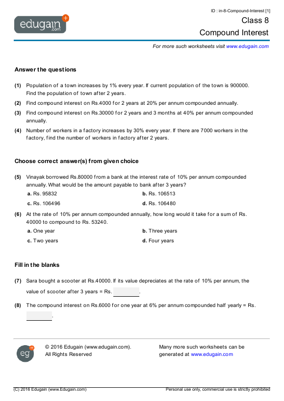 class-8-math-worksheets-and-problems-compound-interest-edugain-india