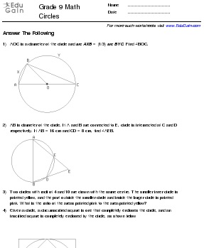 Class 9 Math Worksheets and Problems: Circles : EduGain India