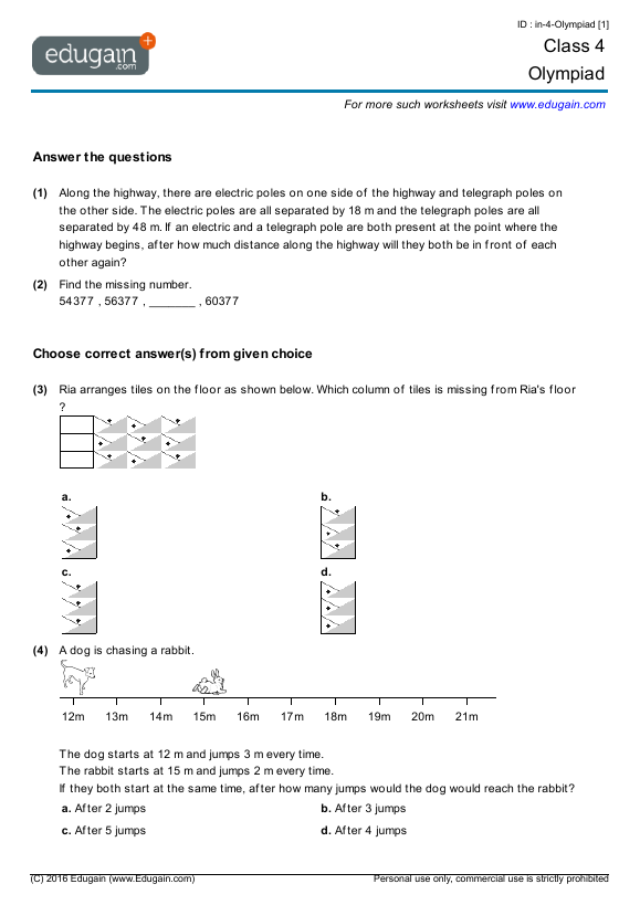 Class 4 Mathematics Olympiad Preparation Online Practice 