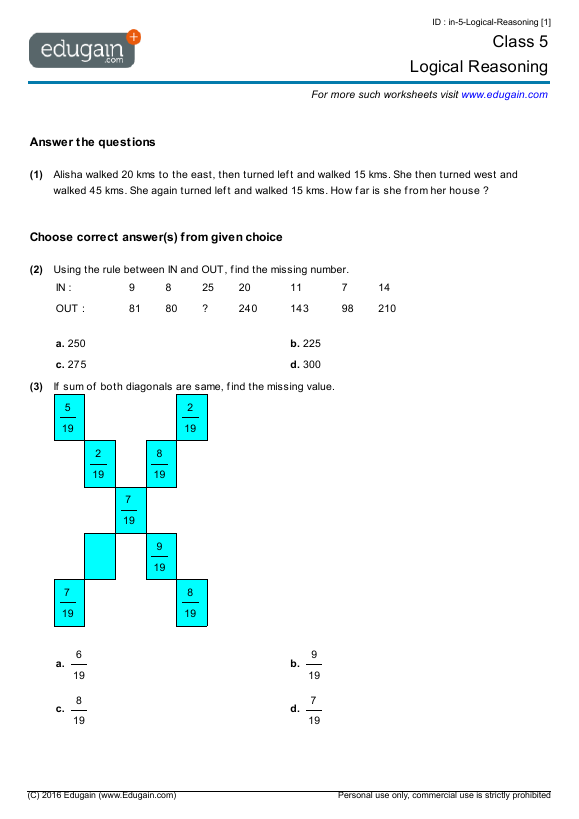Math Logical Reasoning Worksheets